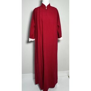 Vintage Vassarette Fleece Robe Red White USA Pockets Cozy Retro Lounge Sz S